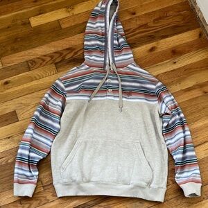 Hooey Beige Pullover Hoodie with Multi-Color Striped Hood & Sleeves
